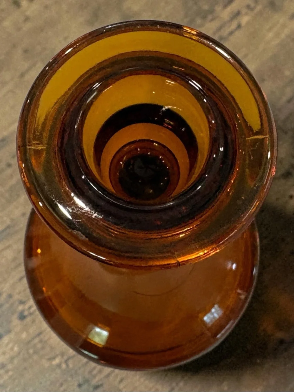 Antique 6.5” Tall Amber Depression Glass Taper Candle Stick Holder CHIP SEE PIC